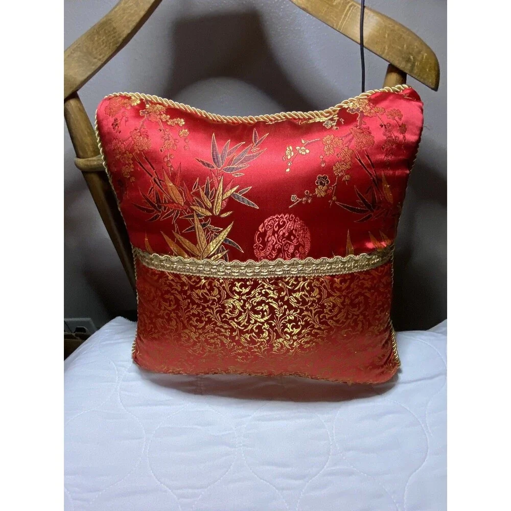 Asian style Red pillow Decorative Pillow 14.5 “ inch square - Beautiful